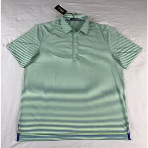RLX Ralph Lauren Polo Golf Shirt Mens -XL- Blue Green Stripe Performance Stretch